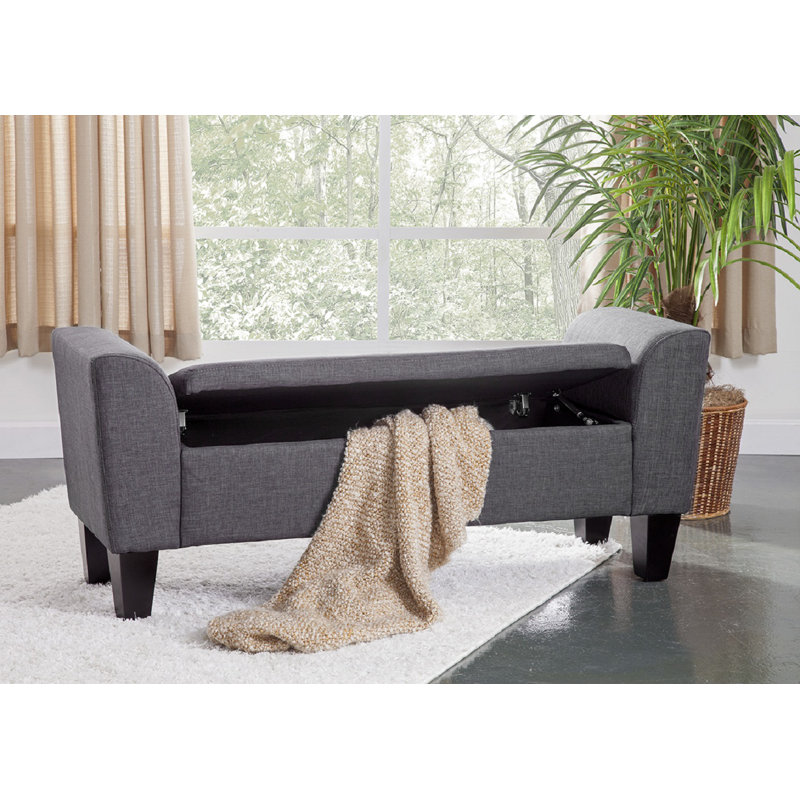 Banc de rangement tapissier avec accoudoirs Claire, Gris bronze Oscar