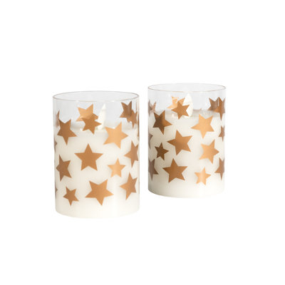 Battery Operated LED Glass Candles with Flickering Flame, Star - 2 Piece