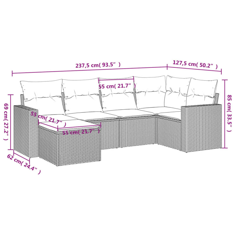 Grand canapé modulaire en rotin PE Vidaxl