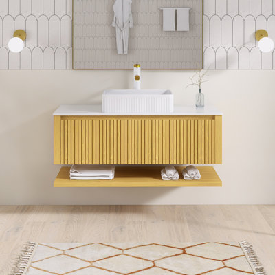 48" Wall Mounted Single Sink Bathroom Vanity With Sintered Stone Top