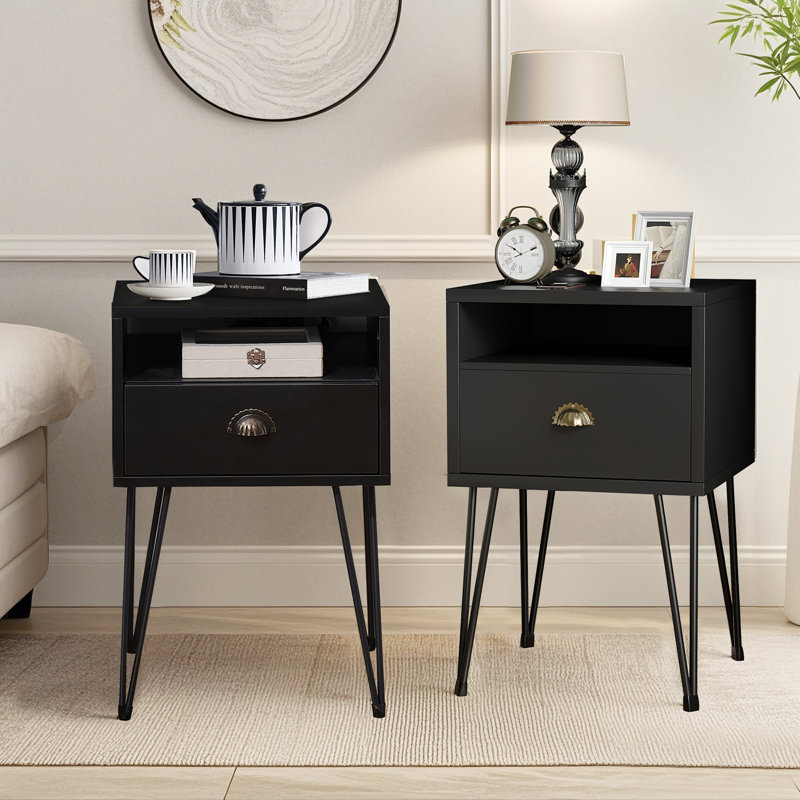 Adra 15.7'' W Metal Nightstand, Black