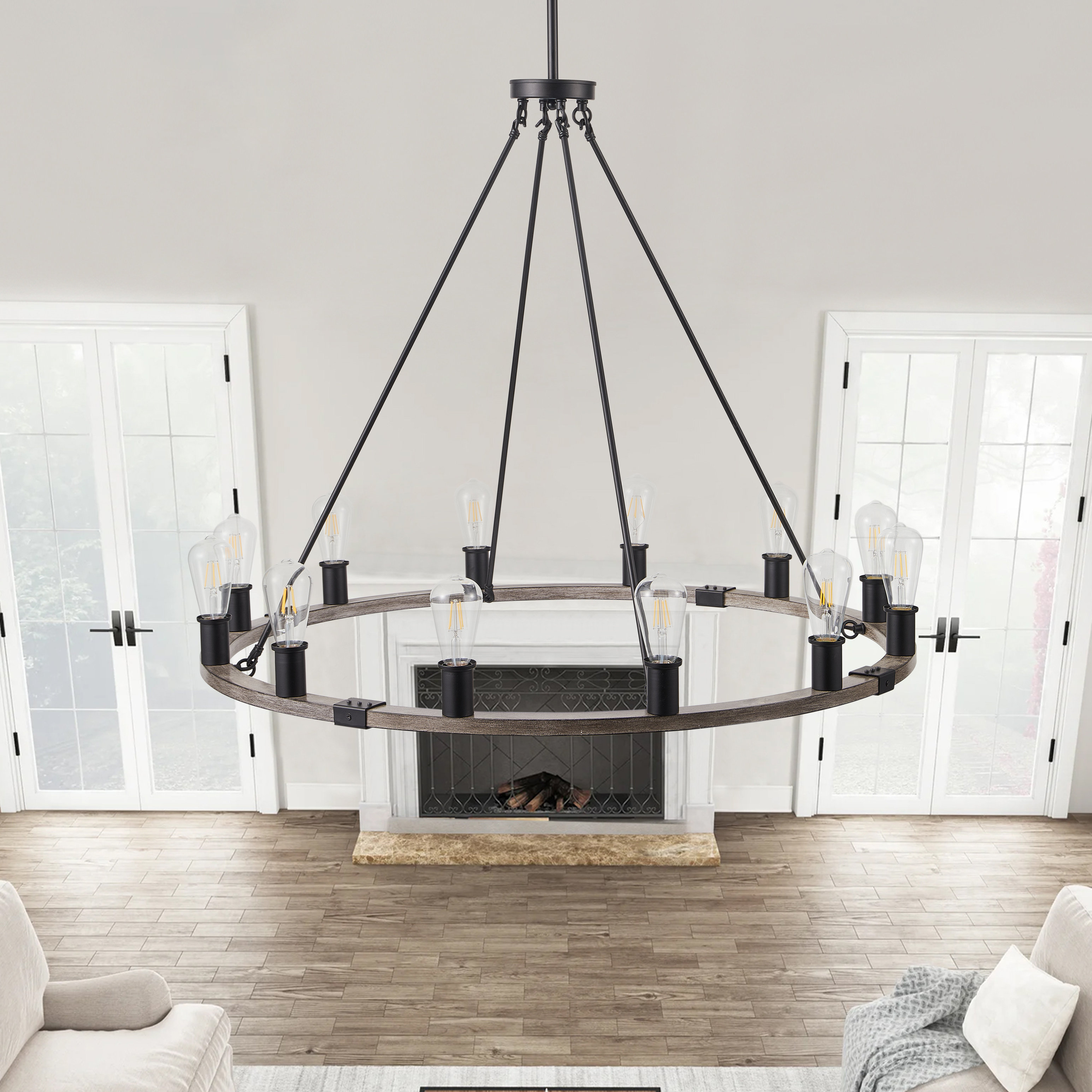Gracie Oaks 12-Light Rustic Industrial Wagon Wheel Chandeliers | Wayfair