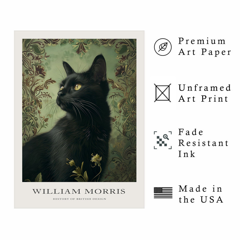Animaux, animaux, William Morris, chat noir, chalet, reproduction d'art non encadrée, H 7 po x l 5 po