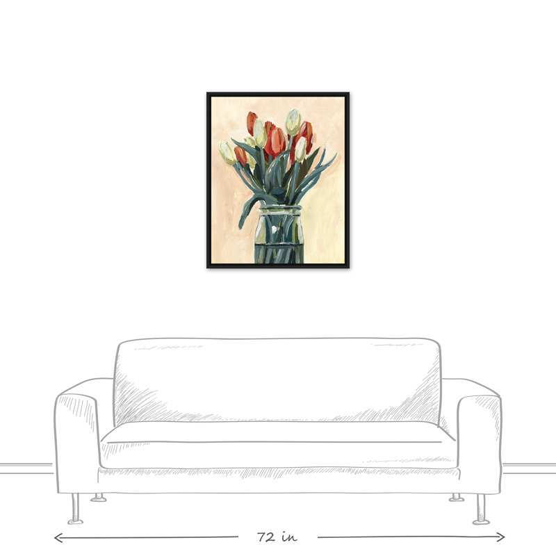 Vase de tulipes - Peinture, H 31,75 po x l 25,75 po x P 1,75 po, Toile à cadre flottant noir