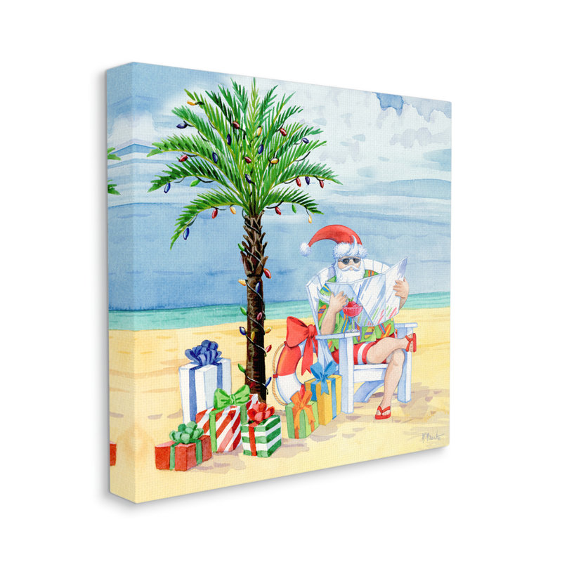 «Santa Claus on Beach» par Paul Brent - reproduction d'art sur toile tendue, H 17 po x l 17 po x P 1,5 po