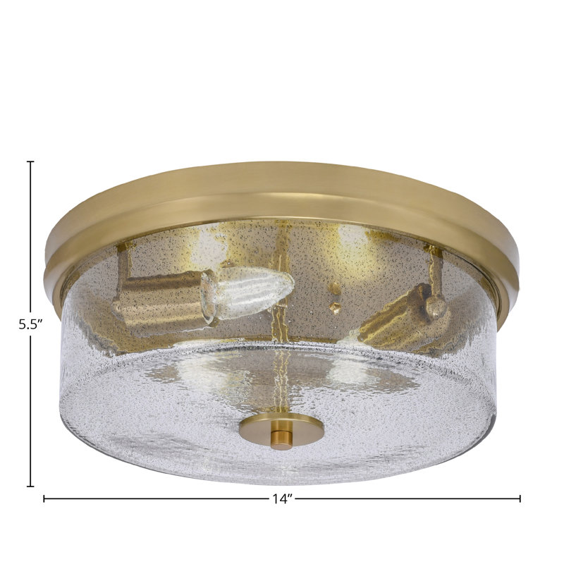 14" Flush Mount, 3-Bulbs, With Onyx Swirl Glass, Clear, Brass