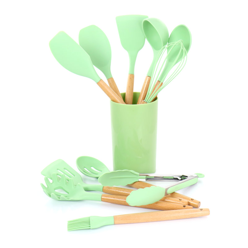 MegaChef Mint Green 12 Piece Silicone and Wood Utensil Set