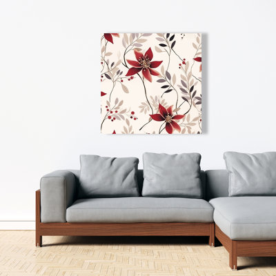 Motif de fleurs rouges sur toile beige - Décoration élégante