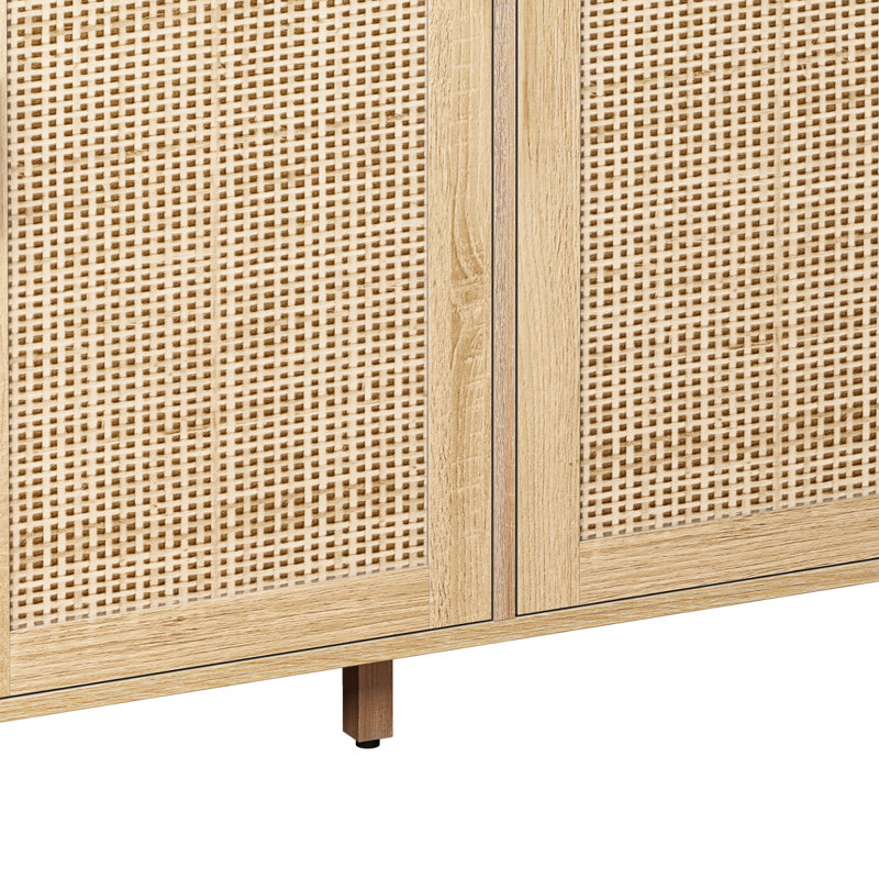 62.20"Elegant And Functional 4-Door Rattan Decorative Storage Cabinet,For Bedroom,Living Room,Office,Easy Assembly