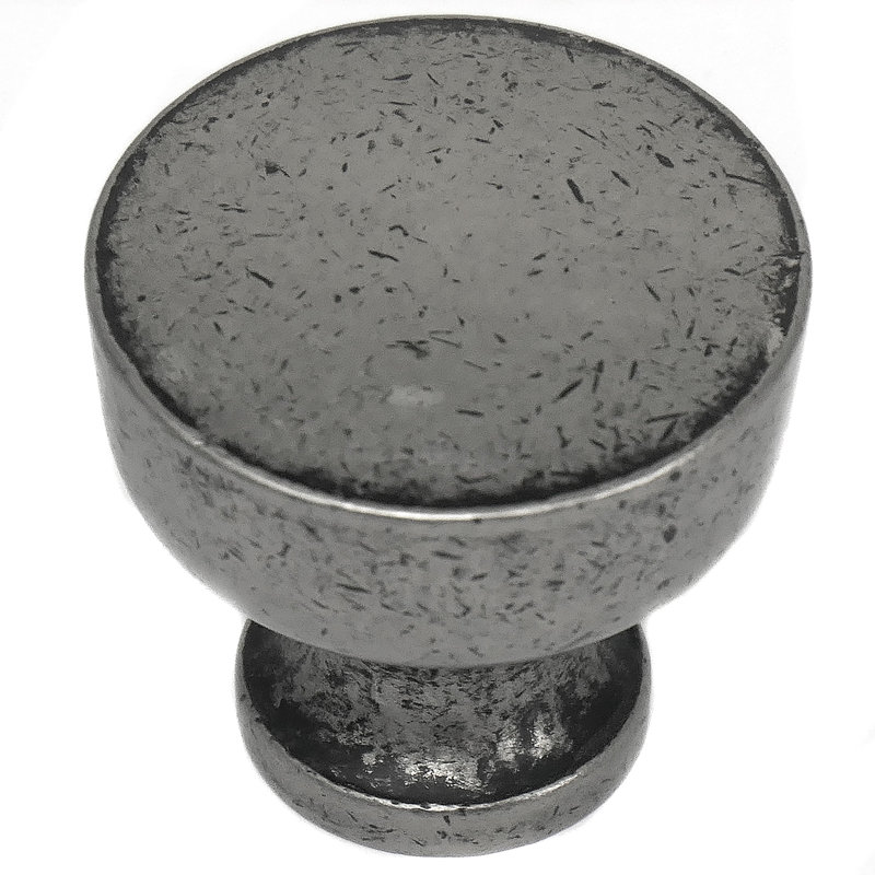 Distressed Pewter Round Metal Cabinet Knob with Mounting Hardware