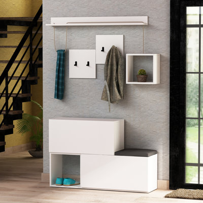 Hall Tree Bench with Shoe Storage and Coat Hooks