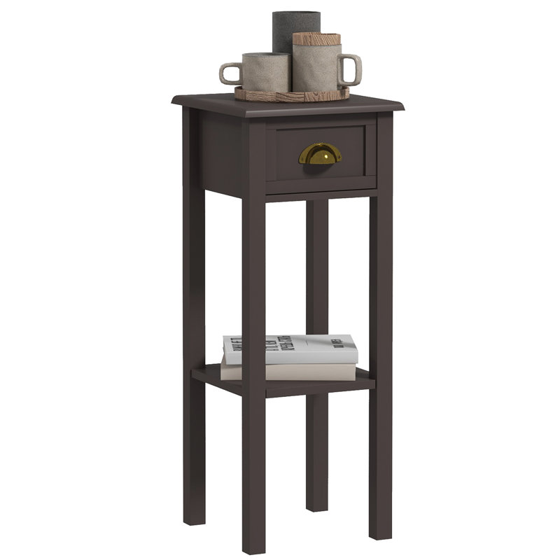 2-Tier Side Table with Drawer Shelf for Living Room, Light Blue, Brown