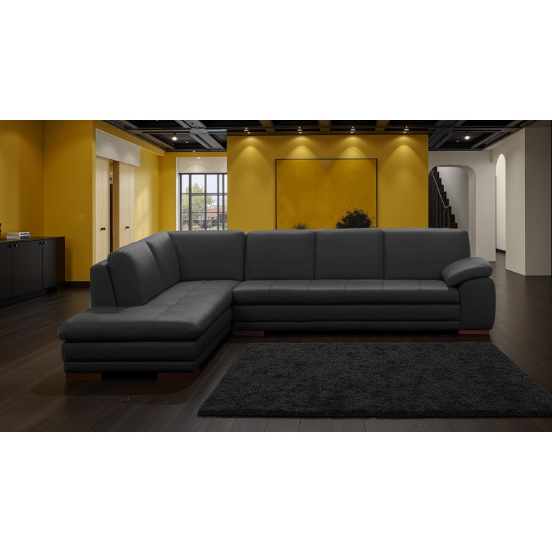 Nottingham Upholstered L-Shaped Sectional Left Hand Facing, Black Genuine Leather