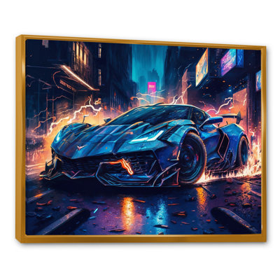 «Blue and Black Exotic Car Velocity II», reproduction sur toile encadrée