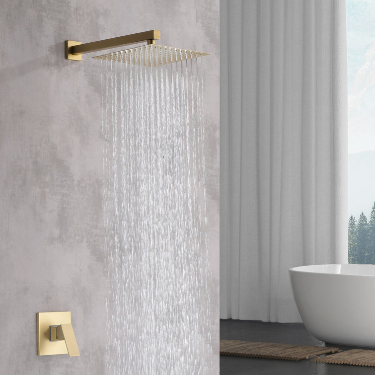 Brushed Gold Brass Shower System With Rough-in Valve