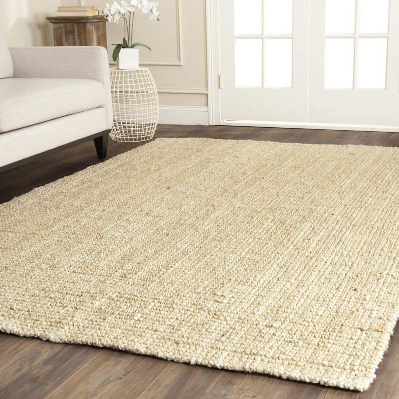 Debroh Handwoven Natural Jute Solid Color Rug, Rectangle de 10 pi x 14 pi