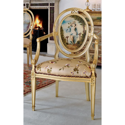 Chaise avec accoudoirs en bois massif doré