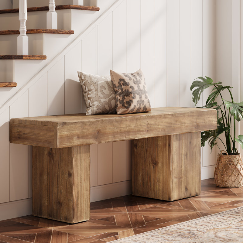 47" Solid Wood Bench, Farmhouse Entryway Bench, Brown