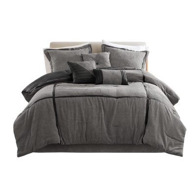 Grey Queen Size Corduroy - 7 Pieces, , Comfortable And Fashion-forward, Enhances Bedroom Aesthetics, Air-dry To Preserve Softness Comforter 100% Luxury Bedding Choice, 7 With Comforter, Shams, ,