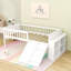 Lit plateforme simple avec glissoire, échelle, tablettes de rangement et garde-corps-1301827194