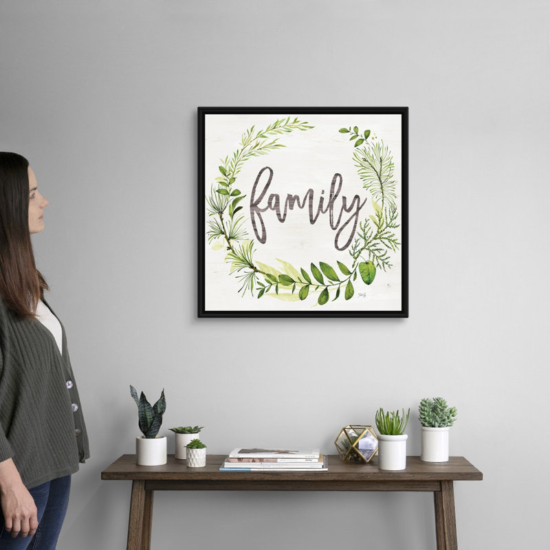 Reproduction d’art textuel sur toile, "Family verdure wreath" par Marla Rae, Cadre noir, H 26 po x l 26 po x P 1,75 po