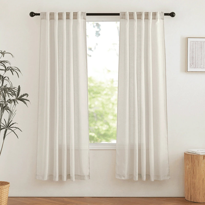 Sheer Linen Curtains for Living Room, Rod Pocket & Back Tab Semi Sheer Drapes Privacy Semitransparent Faux Flax Open Linen Panels for Study Room