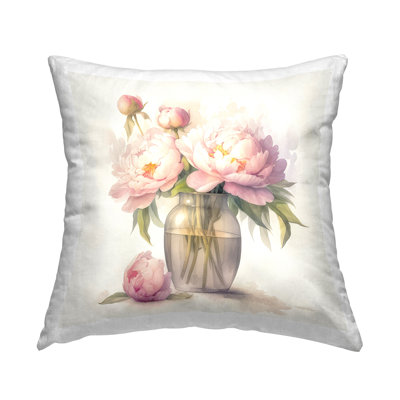 Coussin décoratif subtilement imprimé pivoines Subtle Blush par LSR Design Studio