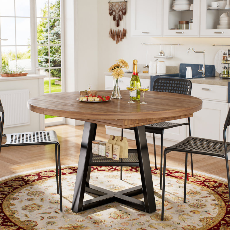 43.3" To 59" Extendable Round/oval Dining Table For 4-8 People, With Removable Leaves, Storage Shelf & Hidden Storage, Space Saving Design For Kitchen And Living Room
