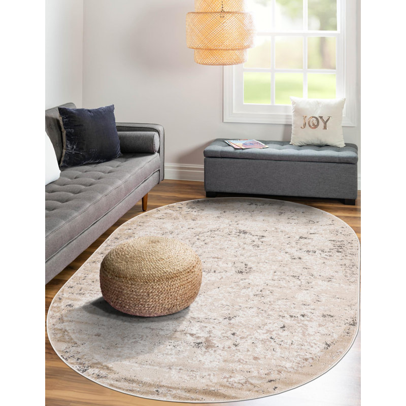 Cantrell Oriental Beige Area Rug, Oval 7'10" x 10'
