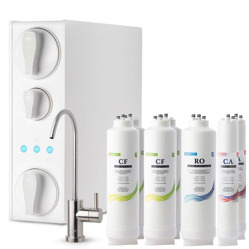 Système d'osmose inversé sans réservoir iSpring, certifié NSF 58, 500 GPD, élimine le PFAS, le plomb, le chlore, la reminéralisation alcaline, avec ensemble de filtres de remplacement de 2 ans (modèle: RO500AK)