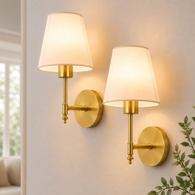 14.6'' (H) Cordless Rechargeable Wall Sconces with Fabric Shade, Remote Control and Dimmable LED Bulbs