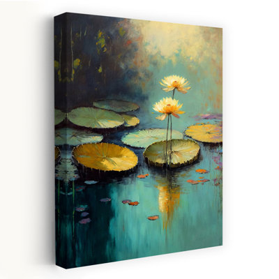 Tranquilité Lotus, impression d'art contemporain impressionniste représentant un paysage paisible de lys et de fleurs de lotus
