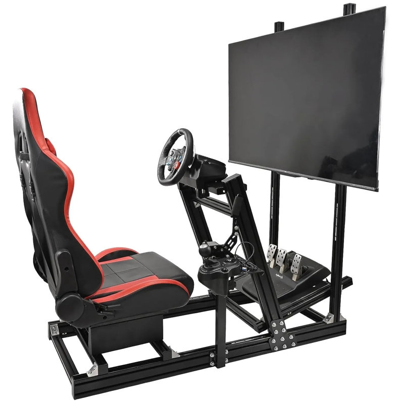 Anman Racing Simulator Cockpit Aluminum with TV Stand & Seat Fit Logitech G29, Not Include Steering wheel & Wheels & Pedals and Shifter Handbrake