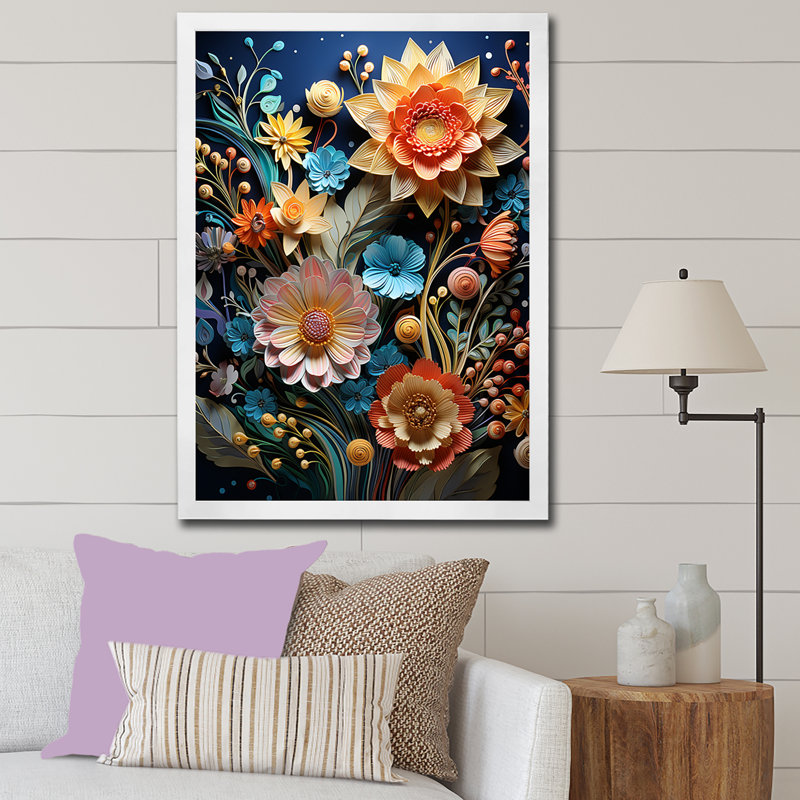 Impression sur toile colorée sur papier botanique coloré I, Cadre photo blanc, H 44 po x l 34 po x P 1,5 po