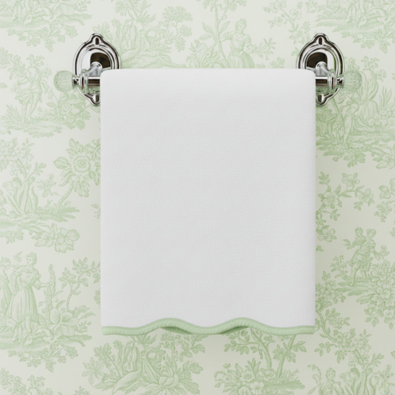 Luxury Cotton - Fluffy, Ultra Soft & Highly Absorbent -  Bath Towels (4 Pieces) - Scallop Piping, White/Sage