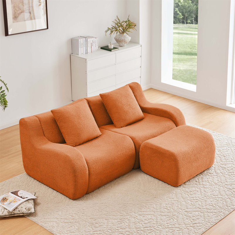 Canapé en L à 2 places avec accoudoirs incurvés, conception épurée et ergonomique, éponge haute densité pour des espaces de vie confortables