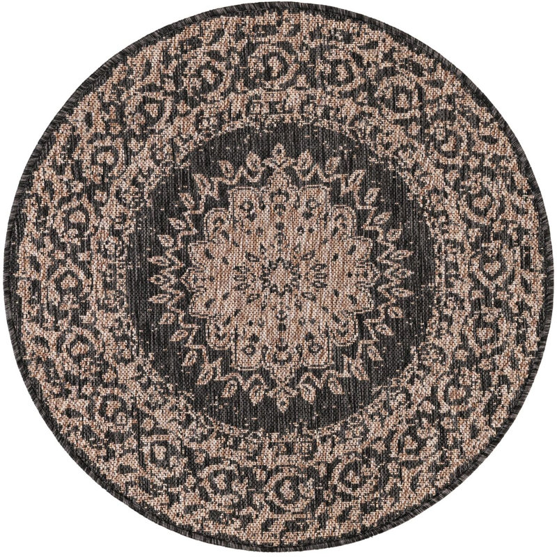 Contemporary Hintz Runner Rug Black Color, Round 3'1"