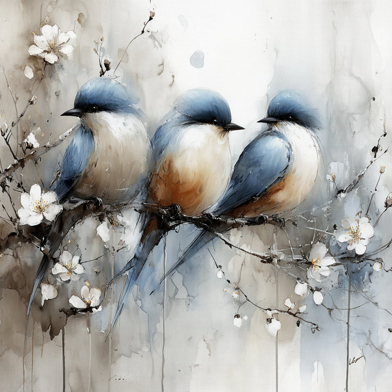 Pétales et perchoirs - oiseaux gracieux parmi les fleurs, H 30 po x l 30 po