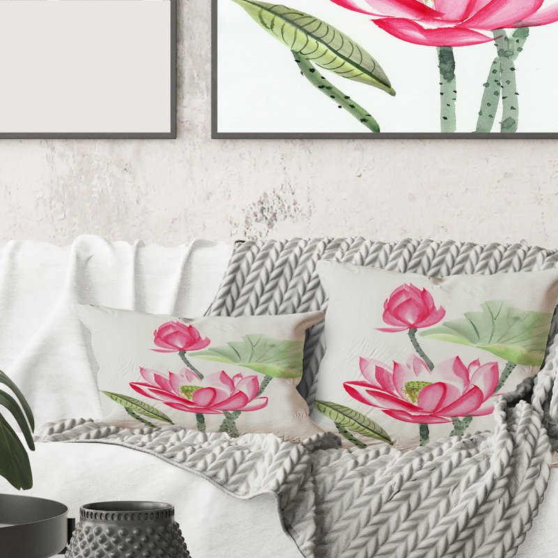 Housse de coussin carré et fleur de lotus, 18" x 18"