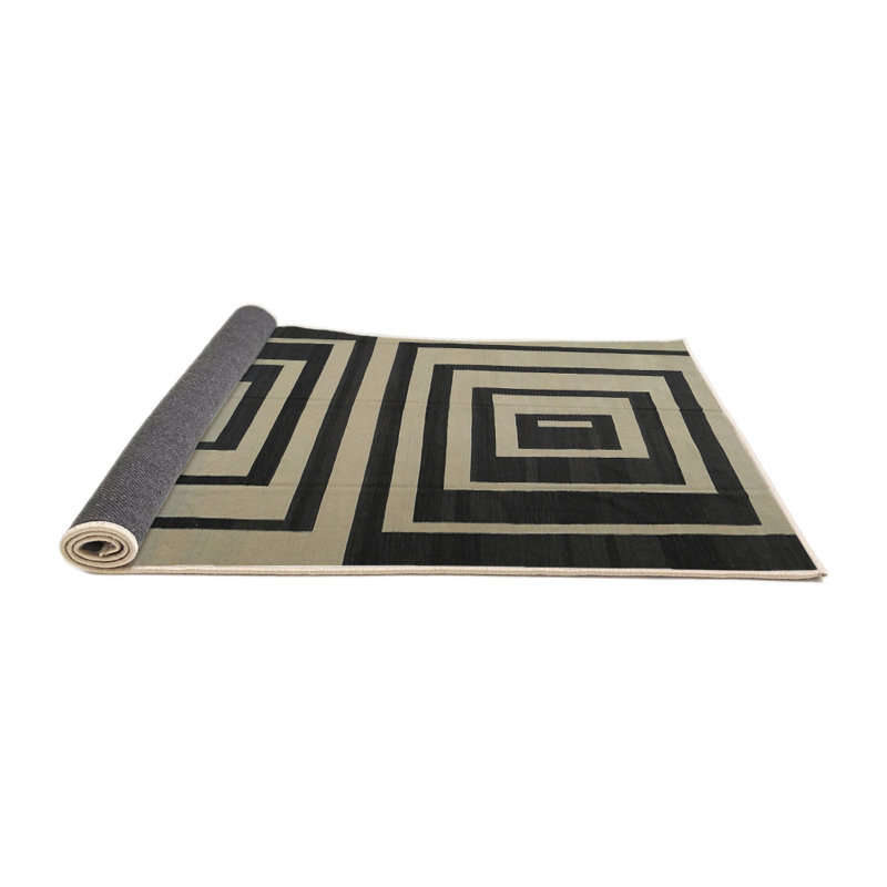 Tapis contemporain noir / beige, Rond 5 pi