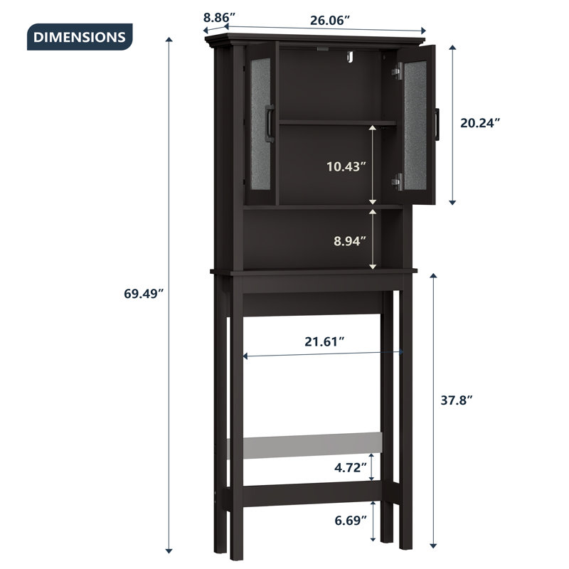Germell Manufactured Wood Freestanding Glass Door Over the Toilet Storage, Coffee