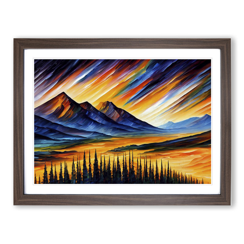Mountains Scene Vol.2 Abstract - Framed Print, 25cm H x 34cm W x 2cm D, Brown Framed