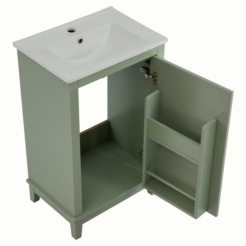 Petit meuble-lavabo moderne avec lavabo en céramique, Vert, Doré