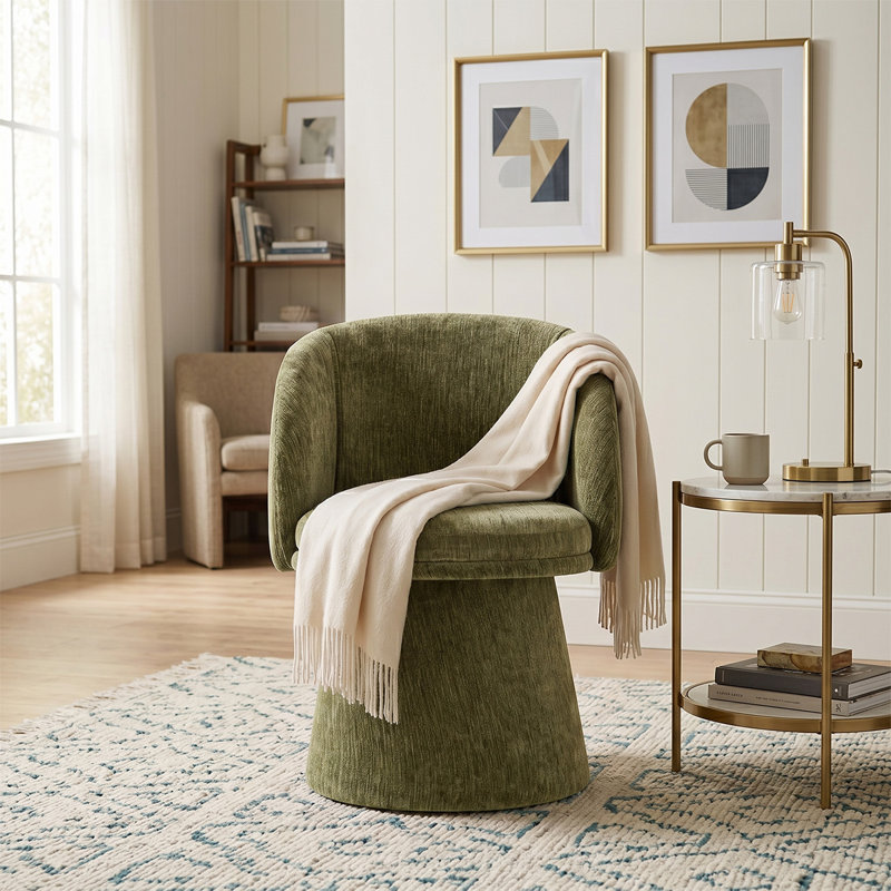 Fauteuil d'appoint pivotant en chenille de 21,5 po de largeur avec base piédestal rembourrée, Vert