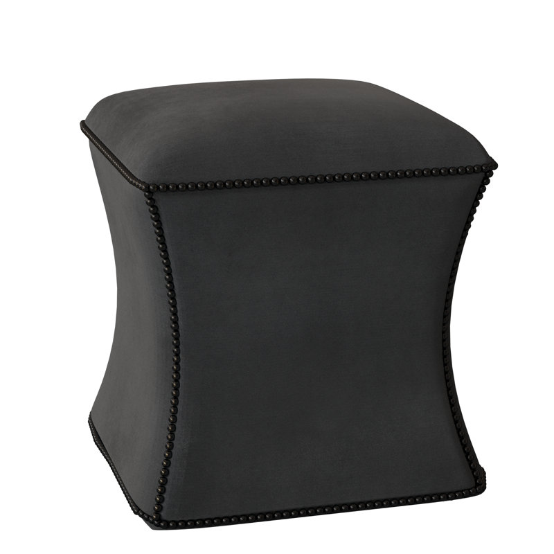 Roscoe Upholstered Pouf, Antique Nickel, Akiko Graphite Performance 5534-011