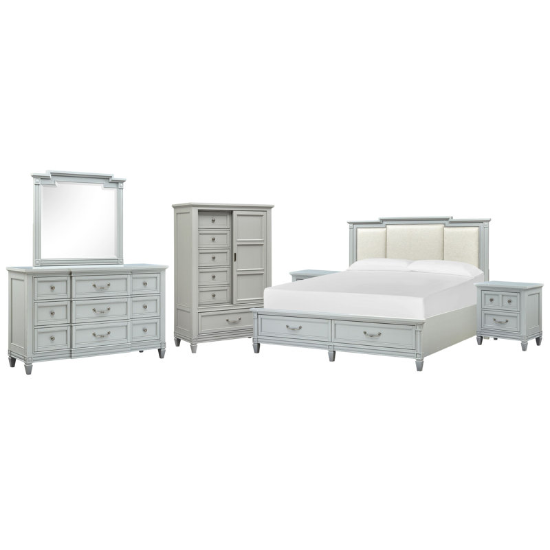 Commode à 2 tiroirs Birdsall California, Très grand californien, 6 Pcs:Bed,2 Nightstand,Dresser,Mirror,Door Chest