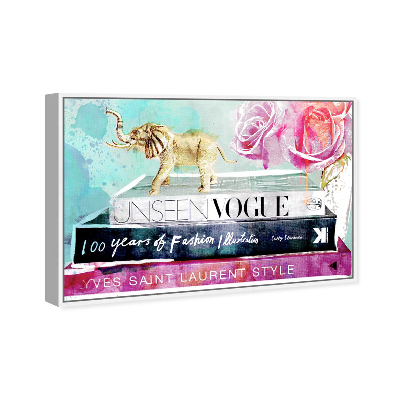 Bibliothèque de mode et glamour de la Fashionista - impression sur toile, H 16 po x l 24 po, Cadre blanc