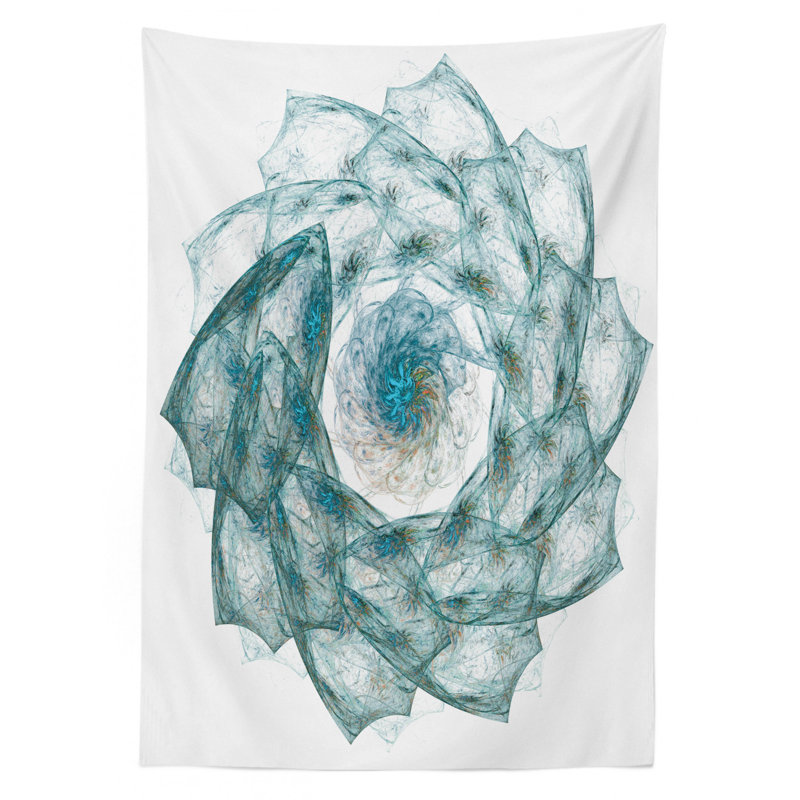Spires Tablecloth, Flower Shaped Spiral Digital Vortex Pattern With Hazy Colored Elements Image, Rectangular Table Cover For Dining Room Kitchen Decor, 52" X 70", Teal
