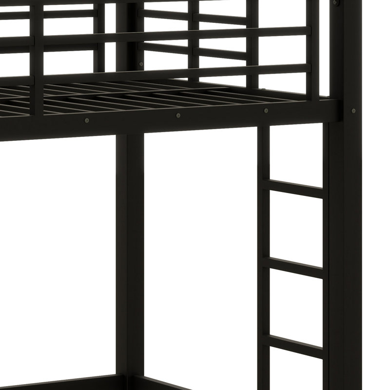 Metal Loft Bed With Ladder And Guardrails, Twin XL