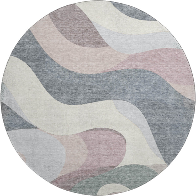 Premium Machine Washable Mayfield AMF2186 swirls Rug, 8' Round, Blush